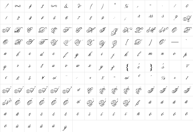 ATFlemishScript Regular Character Map