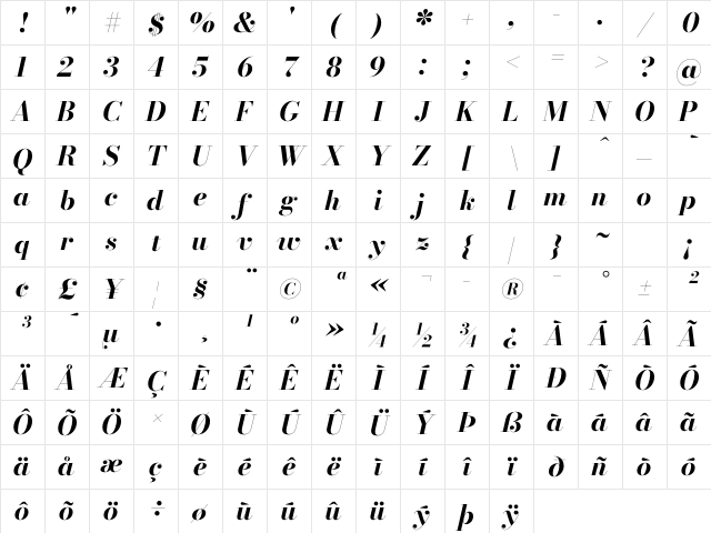 Bodoni* 24 Bold Italic Character Map