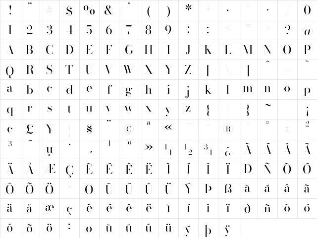 Bodoni* 72 Regular Character Map Bodoni* 72 Regular Character Map