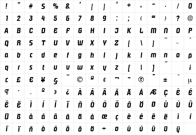 MaxBecker Bold Italic Character Map