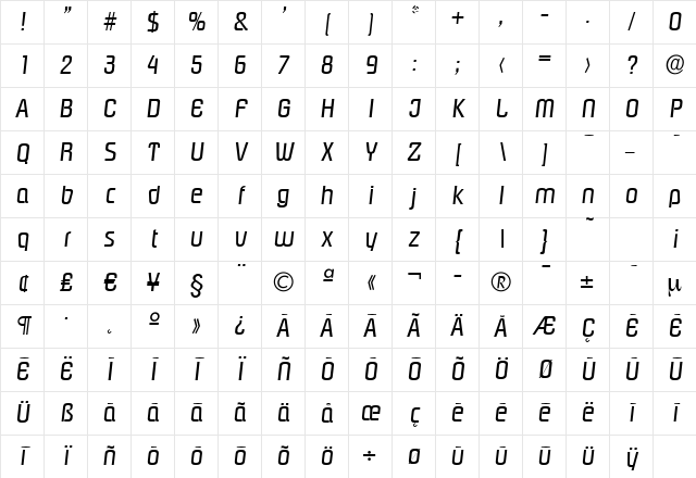 MaxBecker Italic Character Map