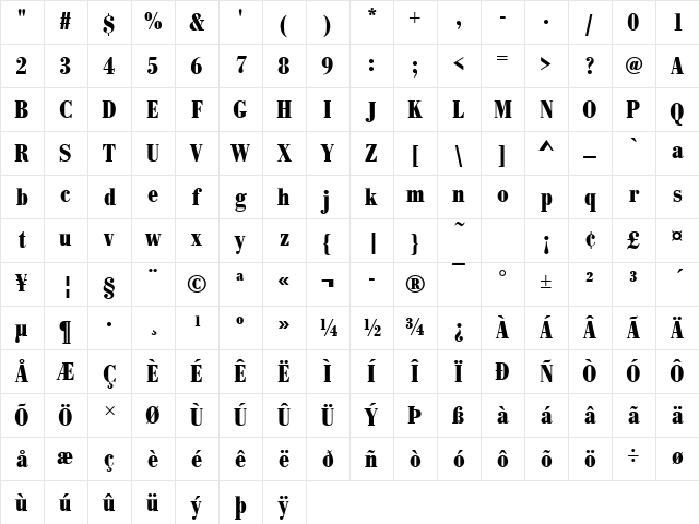 BodoniAntTCon Bold Character Map BodoniAntTCon Bold Character Map