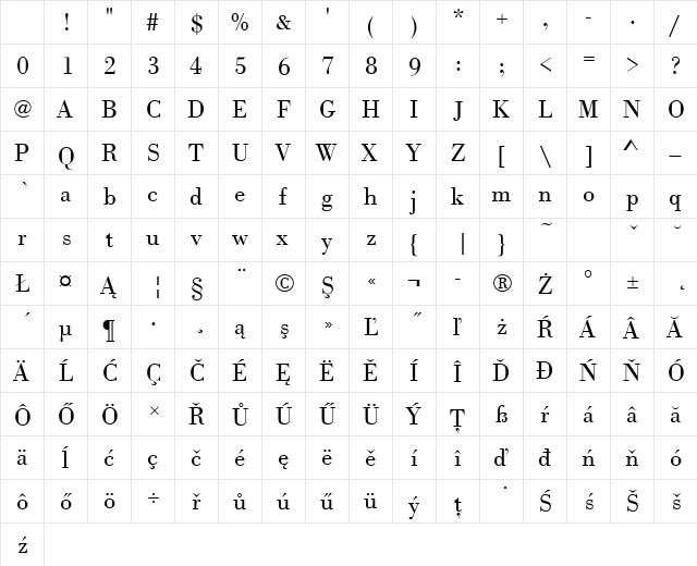 BodoniAntTEELig Regular Character Map BodoniAntTEELig Regular Character Map