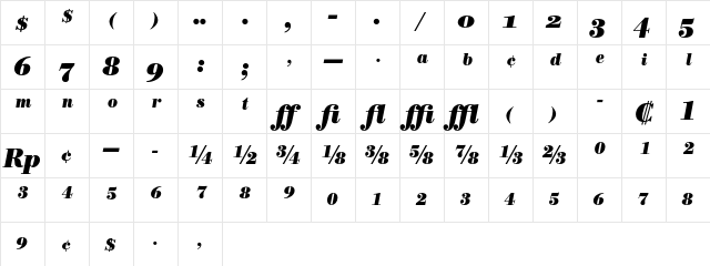 Bodoni BE Bold Italic Expert Character Map