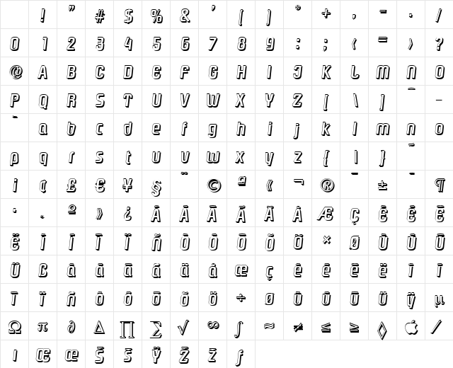 MaxBeckerShadow-Medium Italic Character Map
