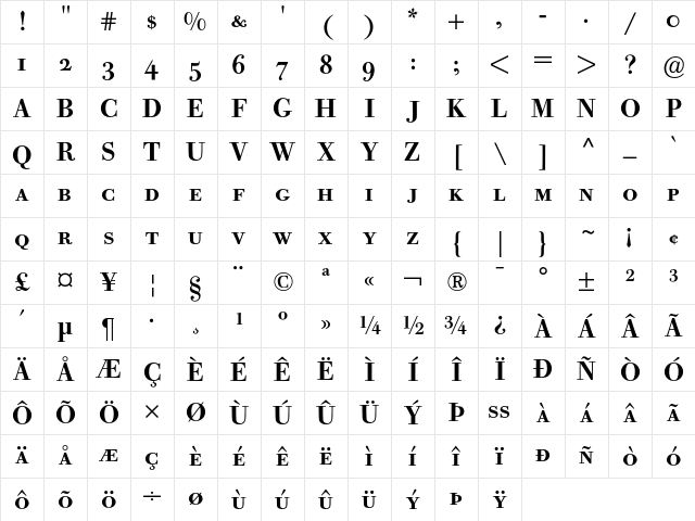 Bodoni Old Face BE Medium Small Caps & Oldstyle Figures Character Map Bodoni Old Face BE Medium Small Caps & Oldstyle Figures Character Map