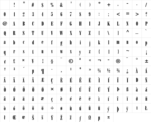 Bodoni Std Poster Compressed Character Map Bodoni Std Poster Compressed Character Map
