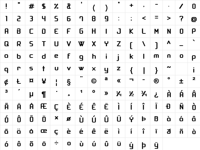 Bogboo Bold Character Map