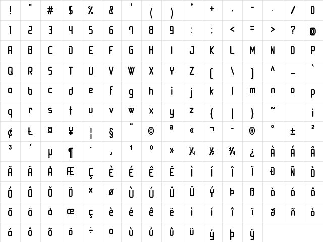 Bogboo Condensed Bold Character Map