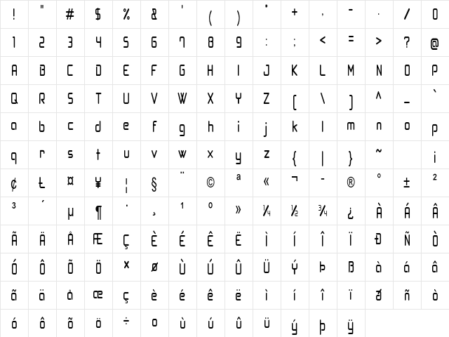 Bogboo Condensed Regular Character Map
