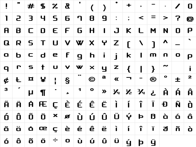 Bogboo Expanded Bold Character Map