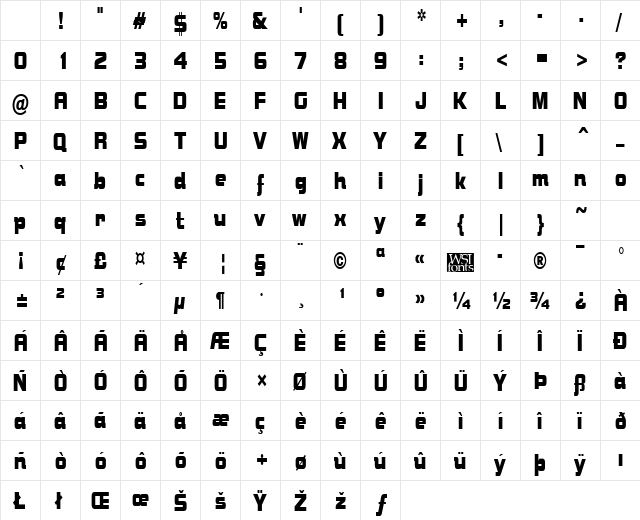 BolsterCondensed Regular Character Map BolsterCondensed Regular Character Map