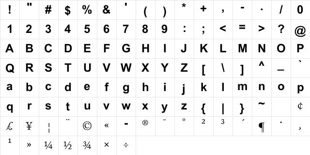Bombay Black Unicode Regular Character Map