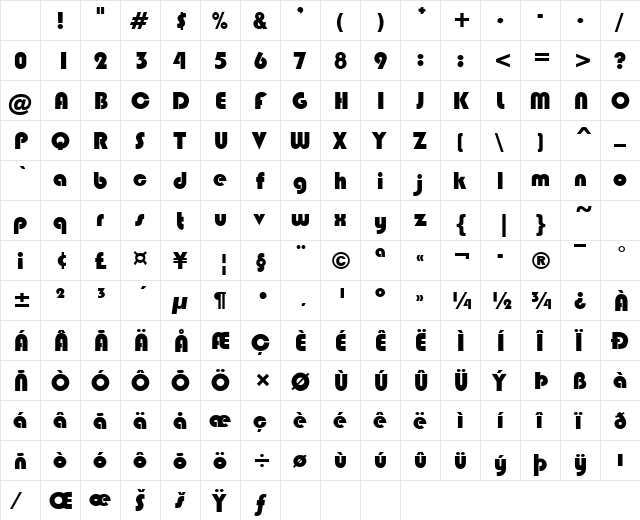 Bongo Regular Character Map Bongo Regular Character Map