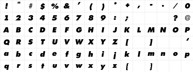 BongoHvItal Regular Character Map