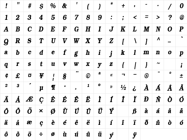 BookCondDemi Oblique Character Map