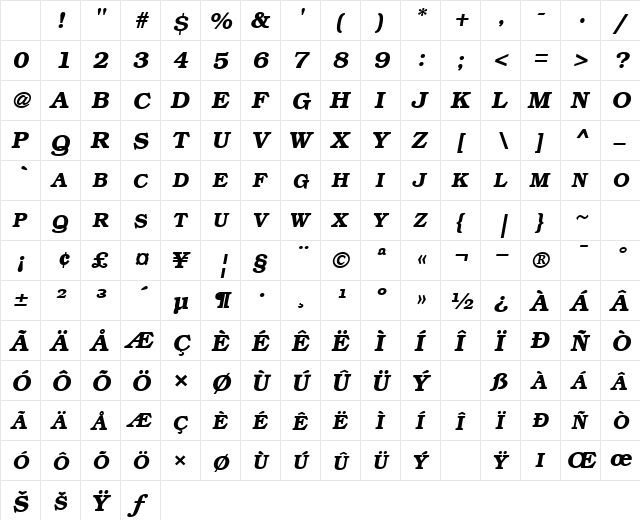 BookExpDemi Oblique Character Map
