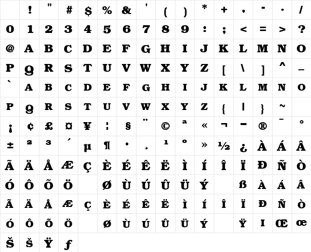 BookExpert Bold Character Map BookExpert Bold Character Map