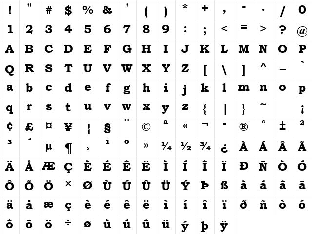 Bookman Old Style Bold Character Map