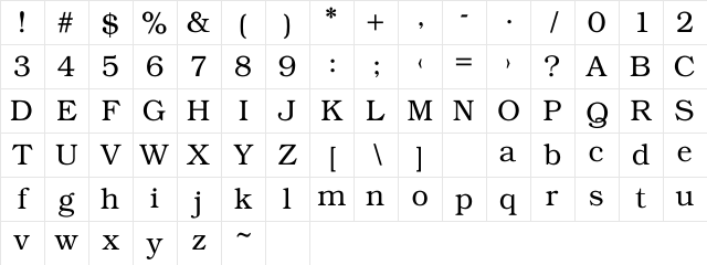 BookmanBoy Regular Character Map BookmanBoy Regular Character Map