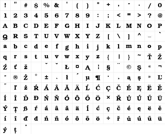 BookmanItcLEE Bold Character Map BookmanItcLEE Bold Character Map