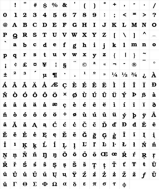BookmanItcLUN Bold Character Map BookmanItcLUN Bold Character Map