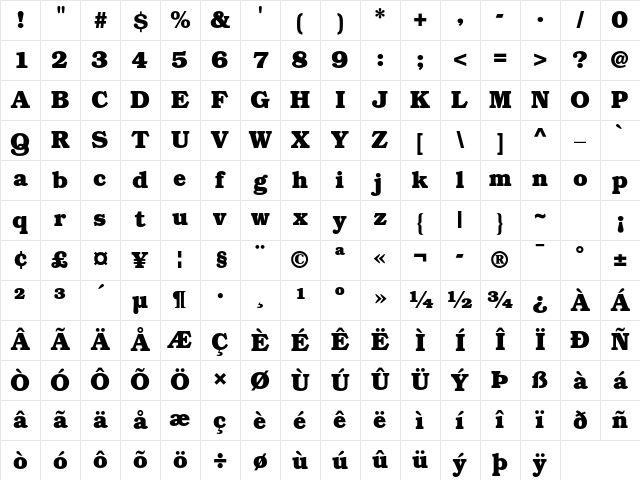 ITC Bookman Std Bold Character Map ITC Bookman Std Bold Character Map