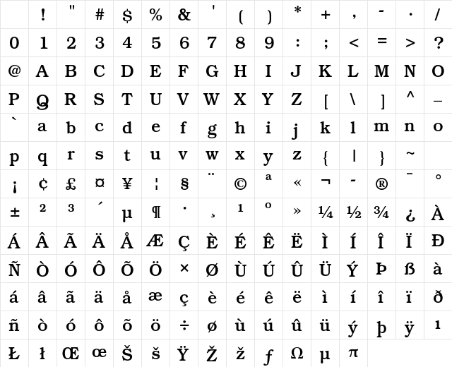 ITC Bookman Std Medium Character Map ITC Bookman Std Medium Character Map