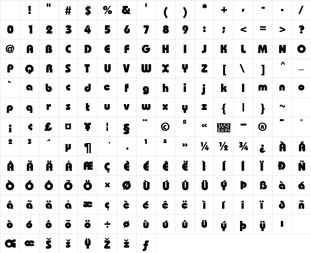 BordeauxBlack Regular Character Map