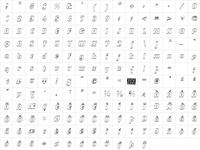BordeauxBlackOutline Italic Character Map BordeauxBlackOutline Italic Character Map