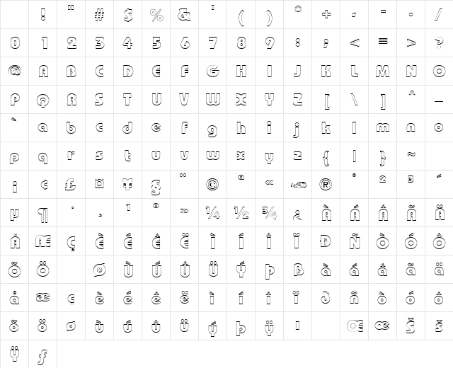 BordeauxBlackOutline normal Character Map