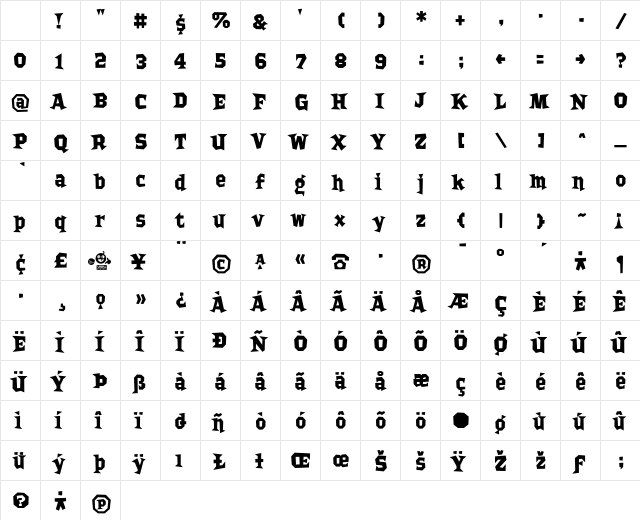 Bordello Bold Character Map Bordello Bold Character Map