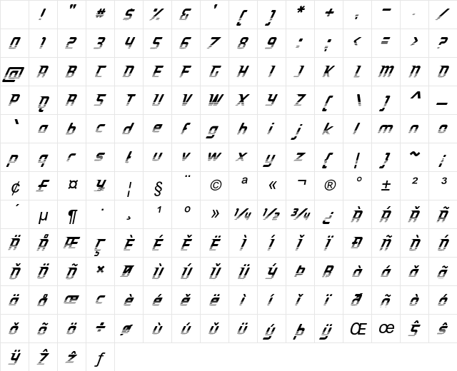 Borelo Italic Character Map Borelo Italic Character Map