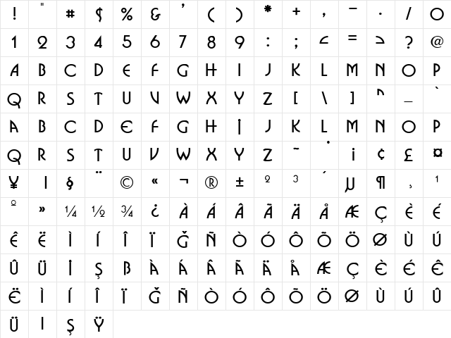 Bosanova Regular Character Map