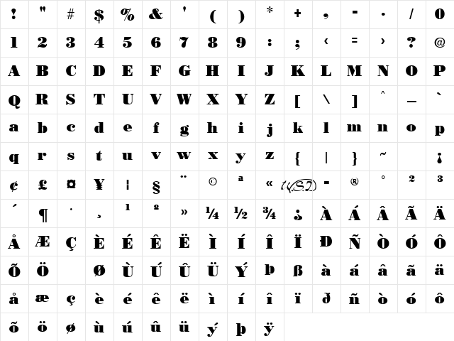 Boston Black Regular Character Map Boston Black Regular Character Map