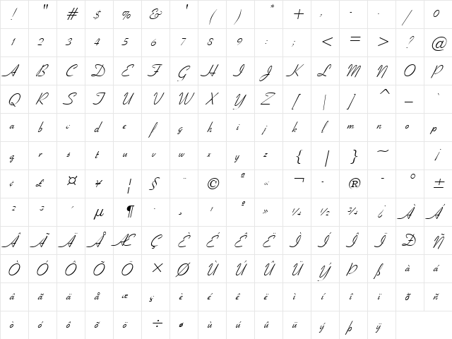 Bow Italic Character Map
