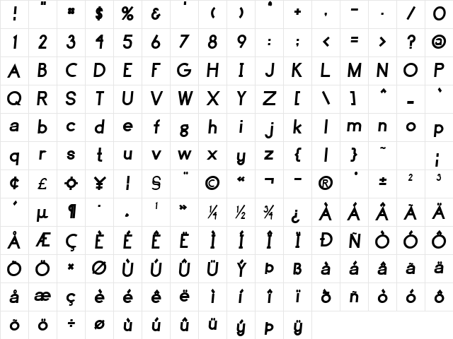 Brassfield Regular Character Map