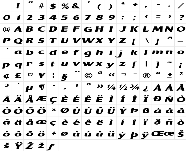 Brassica Extra-expanded Regular Character Map Brassica Extra-expanded Regular Character Map