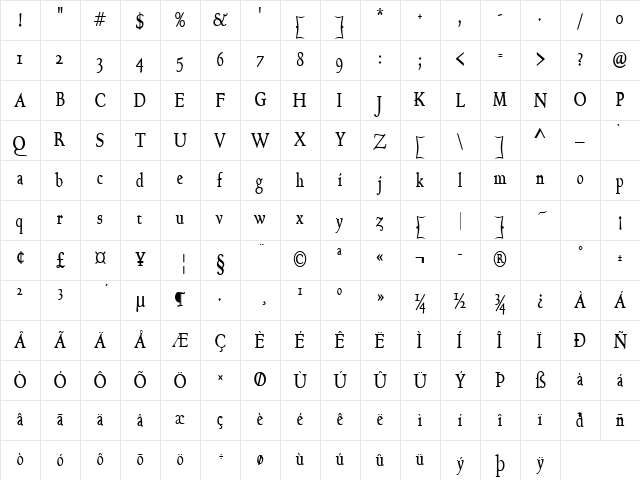 Bravo-Condensed Bold Character Map