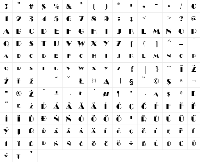 BravoEngraved Normal Character Map