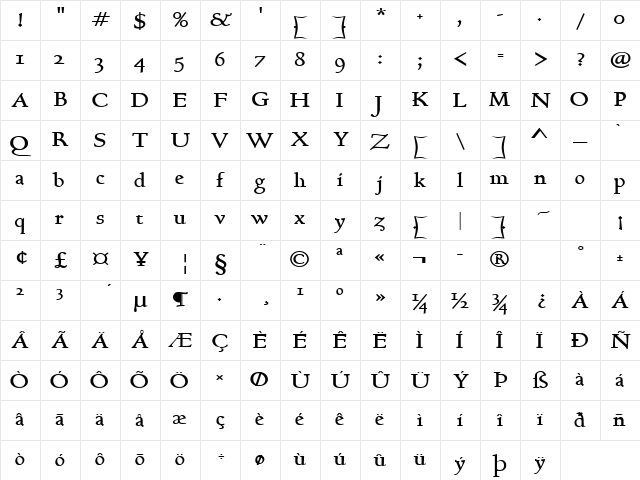 Bravo-Extended Bold Character Map