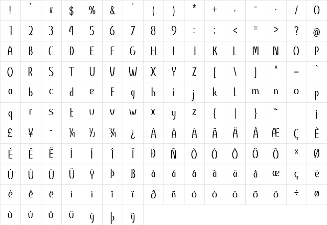 Braxon Condensed Bold Character Map