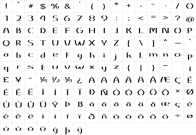 Braxon Extra-expanded Bold Character Map