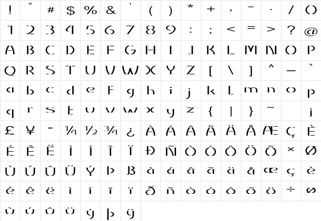 Braxon Extra-expanded Regular Character Map