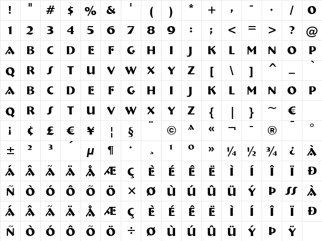 Bremen Bd BT Bold Character Map Bremen Bd BT Bold Character Map