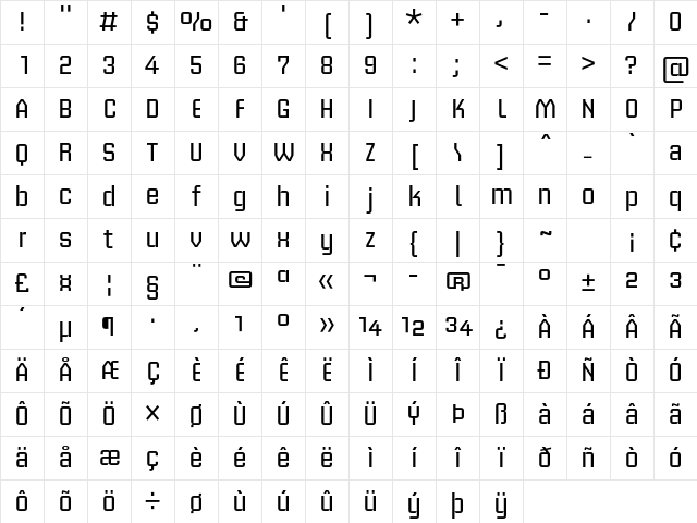 Briem Akademi Std Regular Character Map