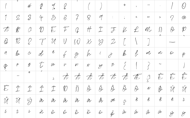Bright Glow Regular Character Map