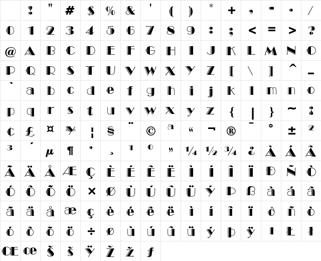 Broadway Engraved Character Map
