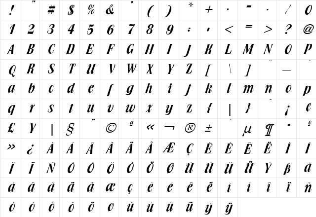 Brochure Regular Character Map