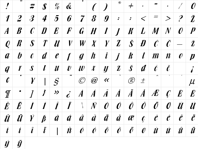 Brochure Regular Character Map